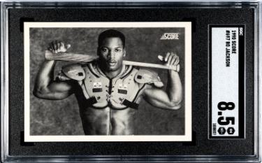 Bo Jackson 1990 Score Bat on Shoulders Card #697- SGC Graded 8.5 NM-MT+ (Raiders/Royals)