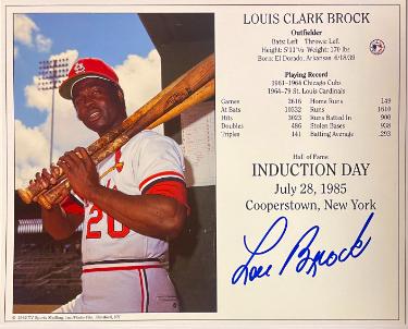Lou Brock signed St. Louis Cardinals Hall of Fame Induction 8x10 Photo/Card- COA