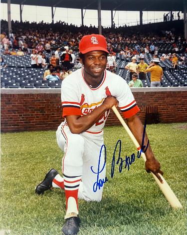 Lou Brock signed St. Louis Cardinals MLB Licensed 8x10 Photo imperfect- COA (HOF)