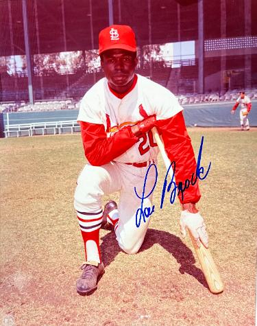 Lou Brock signed St. Louis Cardinals MLB Licensed 8x10 Photo imperfect- COA (HOF)