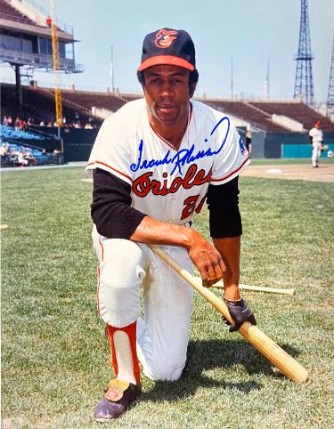 Frank Robinson signed Baltimore Orioles MLB Licensed 8x10 Photo imperfect- COA (HOF/Triple Crown)