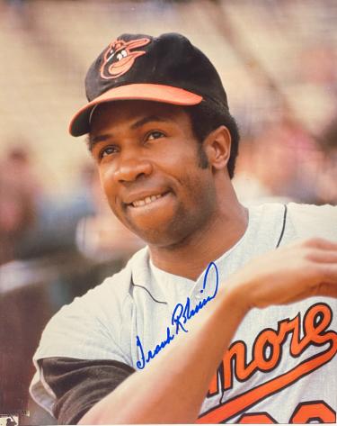 Frank Robinson signed Baltimore Orioles MLB Licensed 8x10 Photo imperfect- COA (HOF/Triple Crown)