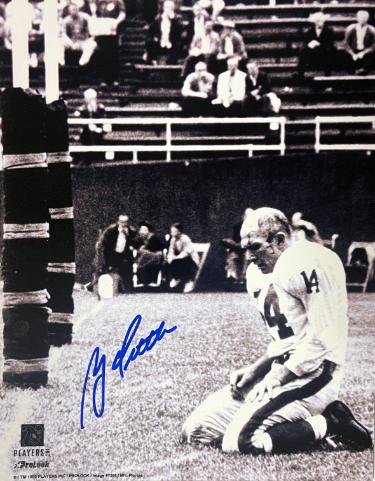 YA (Y.A.) Tittle signed New York Giants NFL Licensed Vintage B&W 8x10 Photo- COA (New York Giants/HOF)