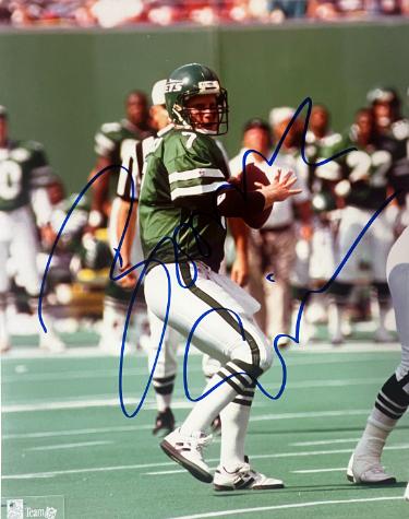 Boomer Esiason signed New York Jets NFL Licensed 8x10 Photo imperfect- Ken Goldin, The Score Board, Inc COA