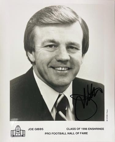 Joe Gibbs signed Class of 1966 Enshrinee Pro Football Hall of Fame 8x10 Photo imperfect- COA (Washington/COACH/HOF)