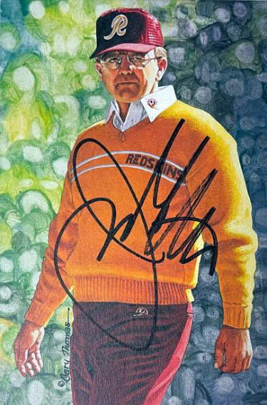 Joe Gibbs signed 4x6 1996 Goal Line Art / Pro Football Hall Of Fame Card- /5000- COA (Washington/COACH/HOF)