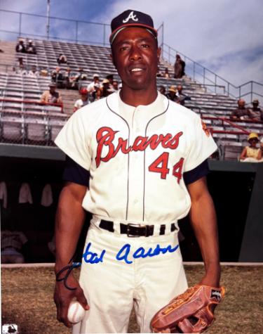 Hank Aaron signed Atlanta Braves MLB Licensed Vintage 8x10 Photo imperfect- Tuff Stuff COA/Show Ticket (HOF)