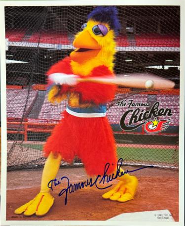 The Famous Chicken signed San Diego 1993 8x10 Photo- COA