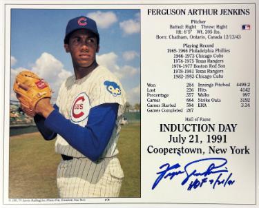 Fergie Jenkins signed Cubs Hall of Fame Induction 8x10 Photo/Card HOF 7/21/91- COA/Show Ticket