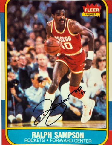 Ralph Sampson signed Houston Rocket 1986 Fleer Rookie Card Reprint Photo #50- Collector's Showcase COA