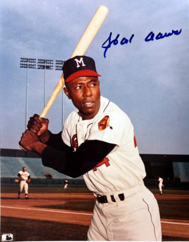 Hank Aaron signed Atlanta Braves MLB Licensed Vintage 8x10 Photo imperfect- Tuff Stuff COA/Show Ticket (HOF)
