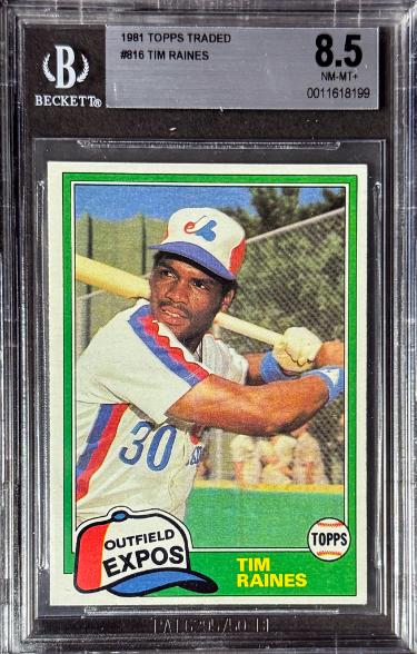 Tim Raines 1981 Topps Traded Rookie Card (RC) #816- Beckett/BGS Graded 8.5 NM-MT+ (Montreal Expos/HOF/3 X WS Champs/7X All-Star)