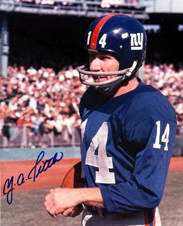 YA (Y.A.) Tittle signed New York Giants Color 8x10 Photo imperfect- COA/CSA Show Ticket (HOF)