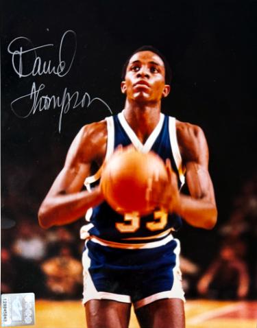 David Thompson signed Denver Nuggets NBA Licensed 8x10 Photo- CSA COA/Show Ticket (HOF/N.C. State)