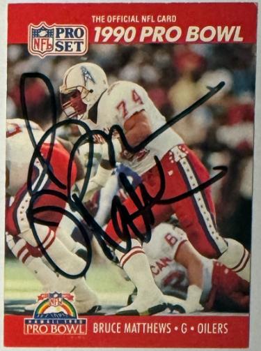 Bruce Matthews signed 1990 Pro Set Pro Bowl On Card Auto #352- COA (Oilers/Titans)