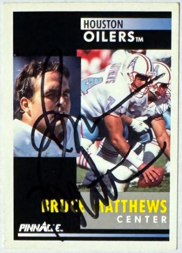 Bruce Matthews signed 1991 Pinnacle On Card Auto #74-COA  (HOF/Oilers/Titans)