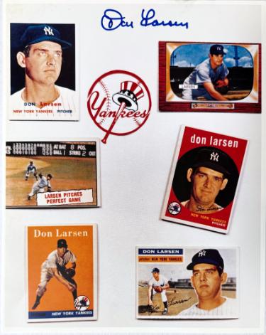 Don Larsen signed New York Yankees Vintage Card Collage 8x10 Photo minor dings- Tufff Stuff COA/Show Ticket