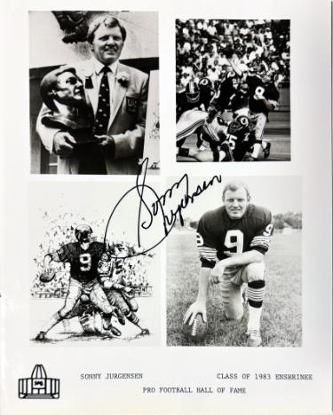 Sonny Jurgensen has hand signed this Class of 1983 Enshrinee Pro Football Hall of Fame Licensed 8x10 Photo imperfect- COA