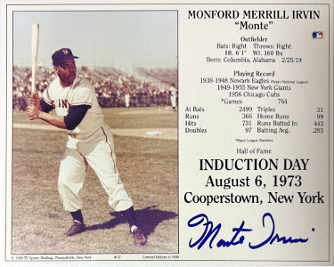 Monte Irvin signed New York Giants MLB Hall of Fame Induction Day 8x10 Photo/Card minor spot- Tuff Stuff LOA/Show Ticket