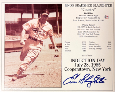 Enos Slaughter signed Cardinals Hall of Fame Induction 8x10 Photo/Card imperfect- Collector's Showcase COA/Show Ticket/Photo