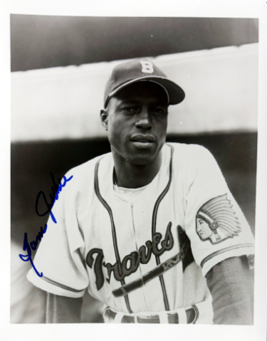 Sam Jethroe signed Boston Braves Vintage B&W 8x10 Photo minor dings- Stacks of Plaques COA (ROY 1950)