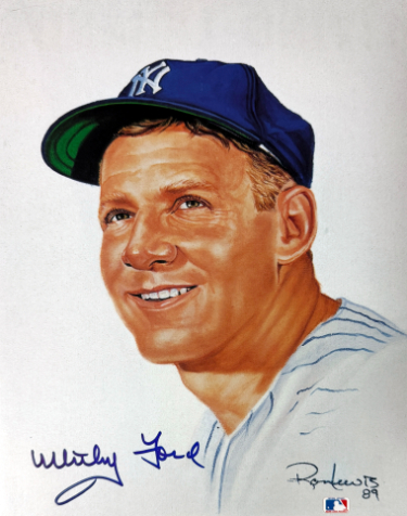 Whitey Ford signed New York Yankees MLB Licensed Ron Lewis 89 8x10 Photo- /5000- minor ding- Tuff Stuff COA (HOF)