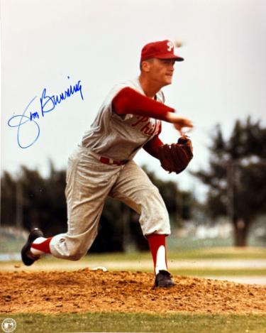 Jim Bunning signed Philadelphia Phillies MLB Licensed 8x10 Photo minor dings- COA (HOF)