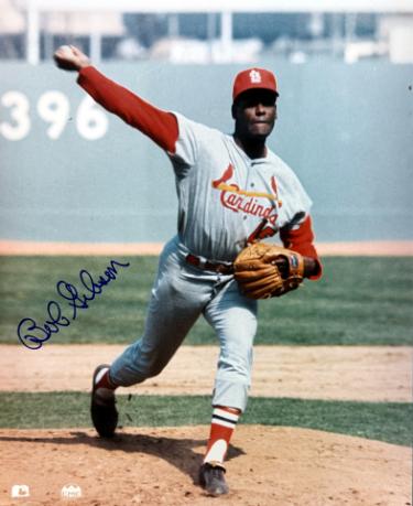 Bob Gibson signed St. Louis Cardinals 8x10 Photo minor dings- COA/Show Ticket (HOF)