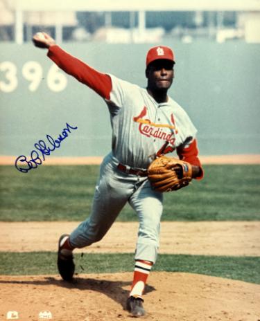 Bob Gibson signed St. Louis Cardinals 8x10 Photo minor dings- Tuff Stuff COA (HOF)