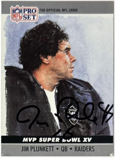 Jim Plunkett signed 1990 Pro Set SB XV MVP On Card Auto #15- COA (Raiders)