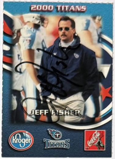 Jeff Fisher signed Tennessee Titans 2000 Coca-Cola Kroger On Card Auto- COA