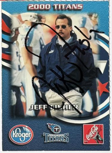 Jeff Fisher signed Tennessee Titans 2000 Coca-Cola Kroger On Card Auto- COA
