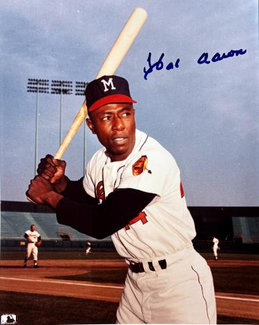 Hank Aaron signed Milwaukee Braves MLB 8x10 Photo minor dings- Tuff Stuff COA (HOF)