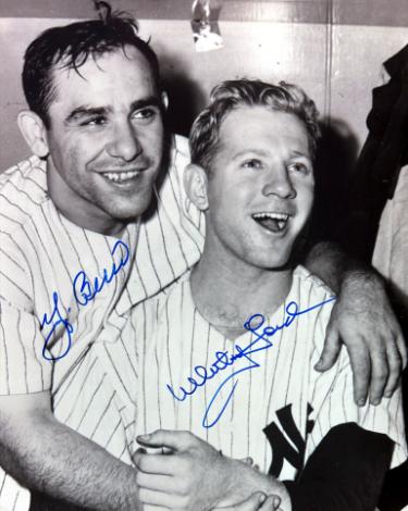 Yogi Berra & Whitey Ford dual signed New York Yankees 8x10 Photo minor dings- COA/Show Ticket (HOF)