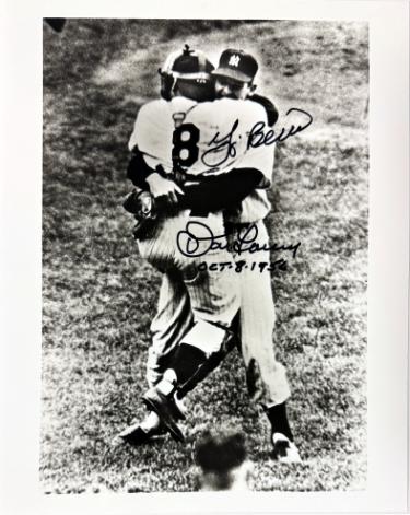 Don Larsen & Yogi Berra dual signed Yankees Perfect Game 8x10 Photo 10-8-56 minor dings- COA