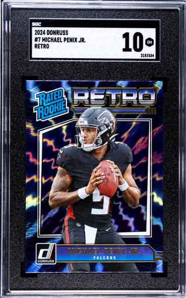 Michael Penix Jr 2024 Donruss Retro Rated Rookie Card (RC) #7- SGC Graded 10 Gem Mint (Atlanta Falcons)