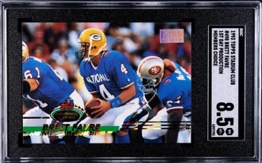 Brett Favre 1993 Stadium Club Members Choice 1st Day Production/Issue #498 - SGC Graded 8.5 NM-MT+ (Green Bay Packers/HOF)