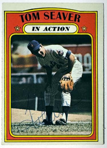 Tom Seaver signed 1972 Topps In Action IA New York Mets Baseball On Card Auto #446- Beckett Review