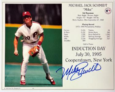 Mike Schmidt signed Philadelphia Phillies MLB Licensed Hall of Fame Induction Day 8x10 Photo/Card- Tuff Stuff COA/Show Ticket (H