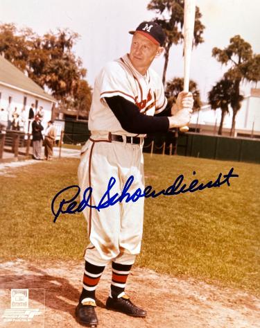 Red Schoendienst signed Milwaukee Braves MLB Licensed 8x10 Photo minor dings- COA/Show Ticket (HOF)