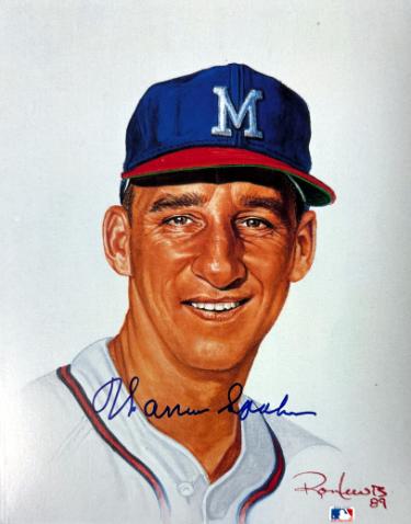 Warren Spahn signed Milwaukee Braves MLB Ron Lewis 89 8x10 Photo imperfect- COA (HOF)