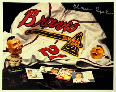 Warren Spahn signed Milwaukee Braves Collage 8x10 Photo minor dings- COA/Show Ticket (HOF)