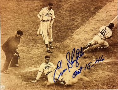 Enos Slaughter signed St. Louis Cardinals Mad Dash World Series MLB Vintage Sepia Tone 8x10 Photo Oct 15, 46 minor dings- COA