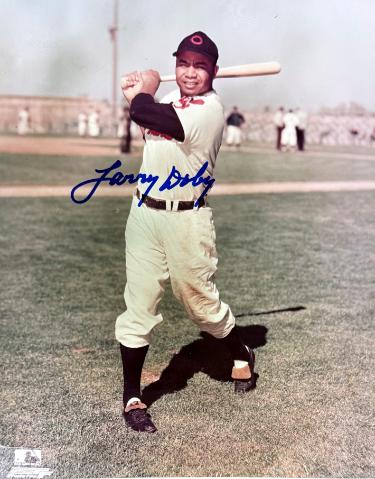 Larry Doby signed Cleveland MLB Licensed 8x10 Photo minor dings- COA (HOF/7X AS)