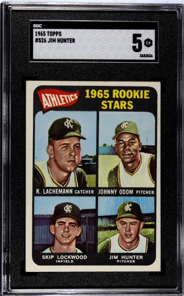 Jim "Catfish" Hunter 1965 Topps Rookie Card (RC) #526- SGC Graded 5 EX (Oakland A's/HOF)