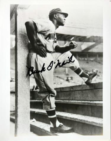 Buck O'Neil signed KC Monarchs Negro League 8x10 Photo minor dings- Collector's Showcase LOA & Ticket (HOF)