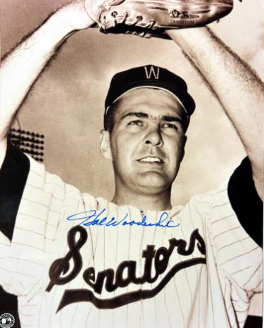 Hal Woodeshick signed Washington Senators MLB 8x10 Photo minor dings- COA (67 World Series Champ)