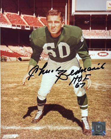 Chuck Bednarik signed Philadelphia Eagles NFL Licensed 8x10 Photo HOF 67 imperfect- COA