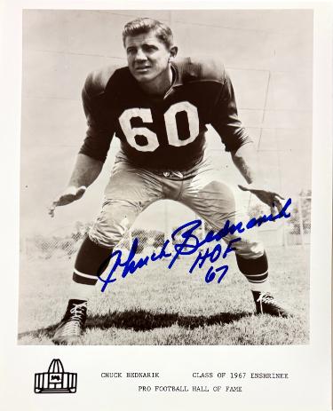 Chuck Bednarik signed Philadelphia Eagles NFL HOF Enshrinee 8x10 Photo HOF 67 imperfect- COA