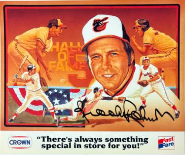 Brooks Robinson signed Baltimore Orioles Crown Fast Fare 8x10 Photo Dings- COA (HOF)